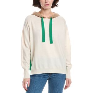 Brodie Cashmere Womens  Contrast Wool & Cashmere-Blend Hoodie, White
